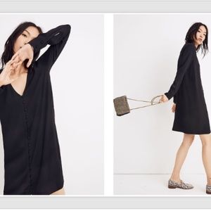 Madewell M Black Heather V-Neck Long Sleeve Button-Front Dress